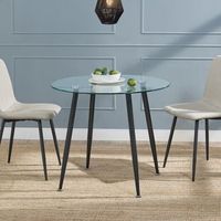 mesa de cristal humppila redonda versatil con 4 patas de acero 75 x o 80 cm - transparente y negro encasa