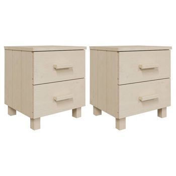 Juego De 2 Mesitas De Noche - Mesillas Pino Macizo Marrón Miel 40x35x44,5 Cm Mc5527