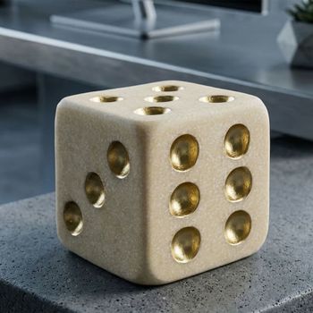 Dado de resina beige y dorado 12x12x12 cm