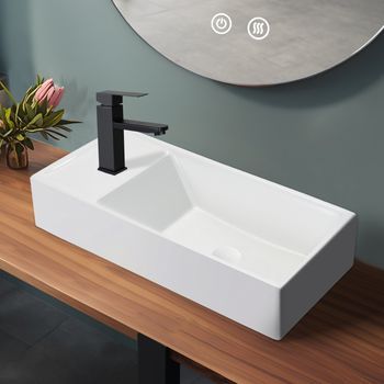 Lavabo De Sobreponer Cerámica Rectangular 40x22x10 Cm Blanco Brillo Zmh