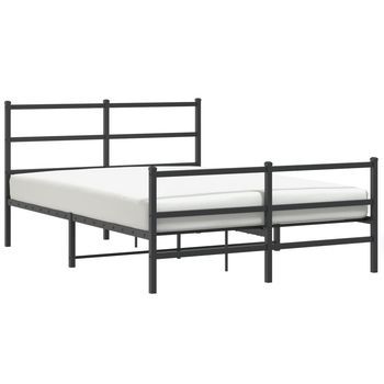 Cama Matrimonial | Cama Para Adultos | Estructura De Cama Con Cabecero Y Estribo Metal Negro 140x190cm