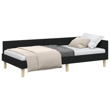 Cama Individual | Cama Para Adulto | Estructura De Cama En Esquina Negro 90 X 200 Cm Tela