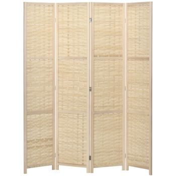 HOMCOM Biombo separé de interior de 4 paneles en madera y bambú, plegable y salvaspacio, altura 170cm, marrón   Aosom España