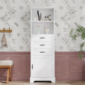 Armario De Baño - Mueble De Almacenamiento - Mdf - Blanco (56x25.6x167cm)