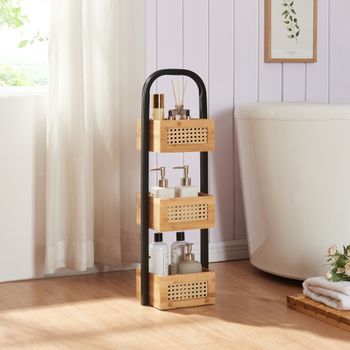 Estantería Para Baño Tervola Con 3 Cestas 73x23x19cm - Negro/bambú