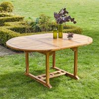 mesa de jardin extensible y ovalada de madera teca maciza aceitada 68 pers