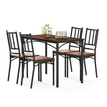 Mesa Y 4 Sillas - Mueble De Comedor - Tablero De Partículas Y Acero - Nogal (110x60x76.5cm)