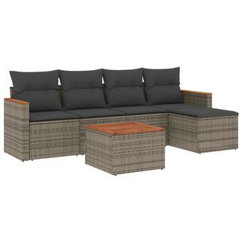 Conjunto De Muebles De Jardín 6 Uds | Mesa Y Sillas Y Cojines Ratán Sintético Gris