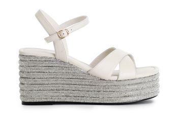 sandalias cruzadas de napa con cuña de pedrería cream 40