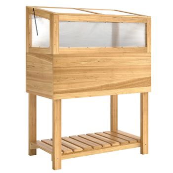 Outsunny Cajón de cultivo elevado con semillero de madera con cubierta abatible Estante Forro de tela Ergonómico   Aosom España