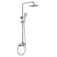 kibath columna de ducha extralarga monomando six  altura regulable 100-150 cm  laton macizo cromo brillo  diseno cuadrado con rociador efecto lluvia y alcachofa  ideal techos altos