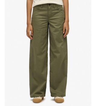 Superdry para mujer. W7011313A Pantalón Chino Baggy verde (32/30), Casual, Algodón
