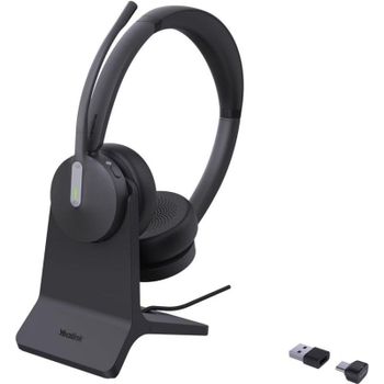 Auriculares Yealink BH70 Dual inalámbricos USB-C/A para oficina con Cancelación de Ruido y micrófono, con base de carga, negros