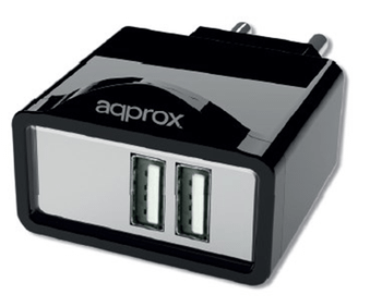 CARGADOR DE PARED APPROX 2USB 2.1A APPUATS NEGRO