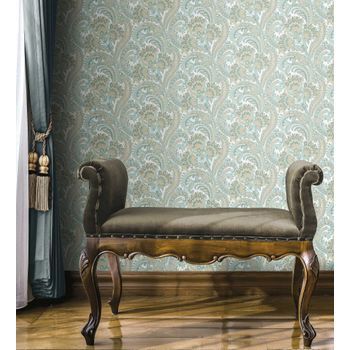 Papel Pintado Vinílico Cachemir Floral Hindú Con Relieve Efecto Textura De Tela - Tamil Etnik 676351 De Gaulan - Rollo De 10 M X 1,06 M