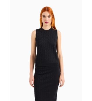 A|X Armani Exchange para mujer. 8NYH9AYMH6Z1200 Top de punto negro (XL), Casual, Viscosa, Sin mangas / Tirantes