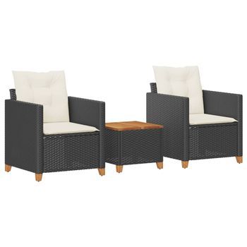 Mesita Y Sillas Con Cojines 3 Uds | Conjunto De Mesa Y Sillas Ratán Pe Madera Acacia Negro