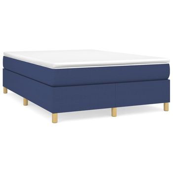 Cama Matrimonial | Cama Para Adultos | Estructura De Cama Box Spring Tela Azul 140x190 Cm