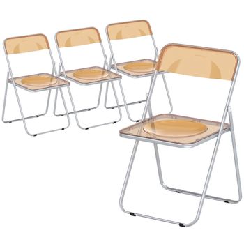 HOMCOM Set 4 Sillas Plegables que Ahorran Espacio para Sala de Estar y Eventos, Acero y Acrílico, Naranja