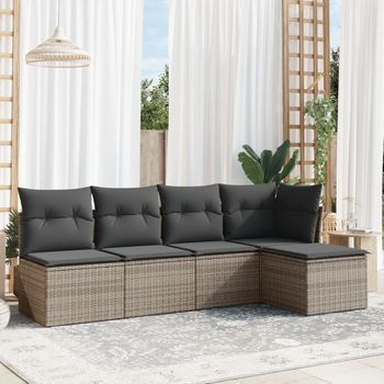 Conjunto De Sofás Jardín Con Cojines 5 Uds | Mueble Jardin Mesa Y Sillas Ratán Sintético Gris Cfw326848