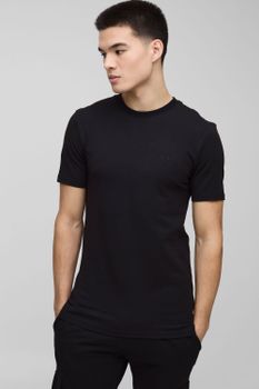 Hombre. Camiseta Básica Ajustada Al Músculo Con Cuello De Caja, Negro