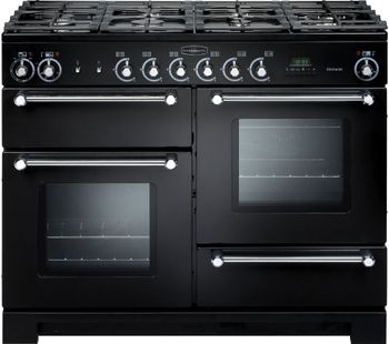 Rangemaster Kitchener 110 cm Dual Fuel Range Cooker - Black & Chrome, Black