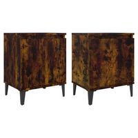 mesitas de noche  mesa auxiliar  mesilla con patas de metal roble ahumado 40x30x50 cm