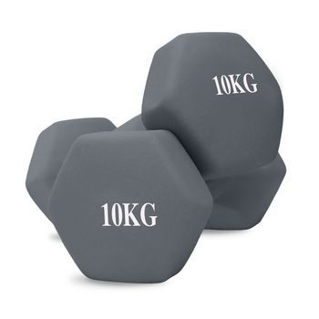 Set 2 Mancuernas Neopreno 10 Kg - Unycos - Pesas Hexagonales Antideslizantes Gris Oscuro