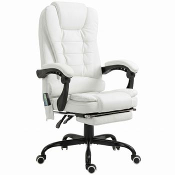 Vinsetto Silla de Oficina con 7 Puntos de Masaje con Reposapiés Retráctil Altura Ajustable Control Remoto y Tejido de PU Blanco