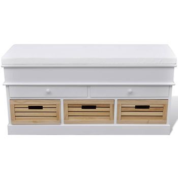 Banqueta Blanca Con Cojin Y Cajones / Cestas Vidaxl