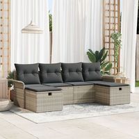 juego de sofa de jardin de 6 piezas con cojines beige y gris de ratan poliester v1247 unico  beige