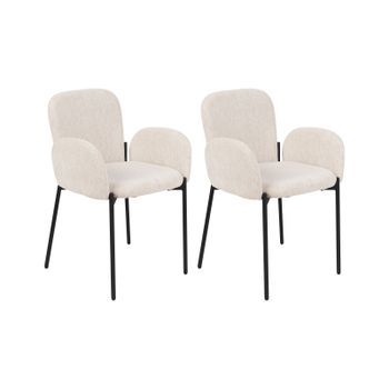 Conjunto De 2 Sillas De Comedor Retro Vintage Tejido Tapizado De Poliéster Con Reposabrazos Beige Albee