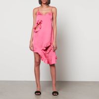 marques almeida womens slip dress with flounces - pink - uk 6