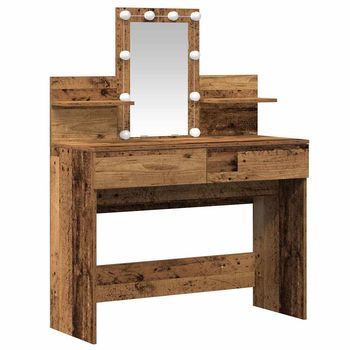 Mesa Tocador | Mesa De Maquillaje Con Luces De Espejo Madera Vieja 100 X 40 X 130 Cm