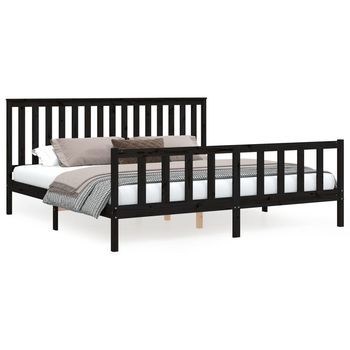 Estructura De Cama Con Cabecero Madera De Pino Negro 200x200cm Vidaxl