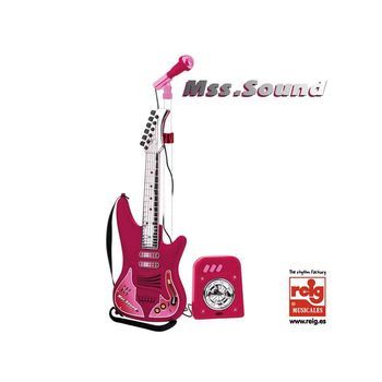 Set Guitarra Micrófono Y Bafle Rosa