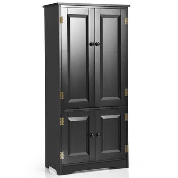 Costway Armario Vertical Armario de Doble Puerta con Repisa Regulable Dispositivo Antivuelco Organizador para Salón Dormitorio Baño Negro