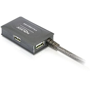 Hub Delock 4 puertos USB 2.0 10 m alargador activo Gris con fuente CC