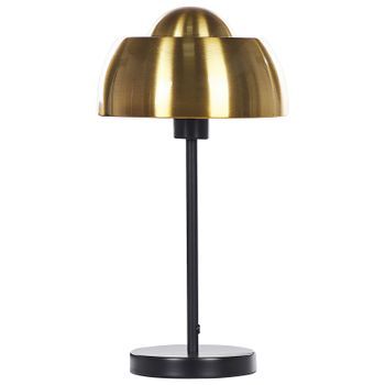 Lámpara De Mesa De Metal Negro Dorado 44 Cm Pantalla Redonda Interruptor Cable Moderno Industrial Senette