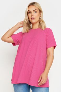 Yours Camiseta Canalé Rosa Fucsia, Mujer Curvy Y Tallas Grandes, Yours