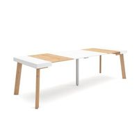mesa consola extensible mesa comedor plegable 300 para 14 comensales patas de madera estilo moderno roble y blanco