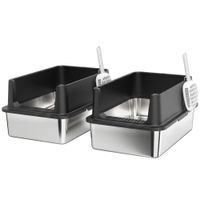 pawhut set de 2 areneros xl de acero inoxidable con borde alto y 2 palas 60x40x30 cm plata y negro   aosom espana