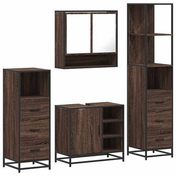 Set De Muebles Baño 4 Pzas | Armarios Baño Madera Contrachapada Roble Marrón