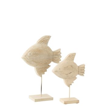 Figurita de pez sobre base de madera de mango blanco 27x9,5x40 cm