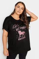yours camiseta negra de unicornio purpurina mujer curvy y tallas grandes yours