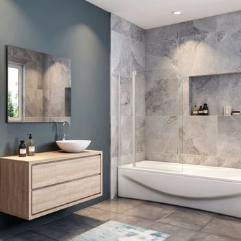 Mampara De Bañera 1 Fija+1 Giratoria Perfil Gris Mate 100x140cm Aica