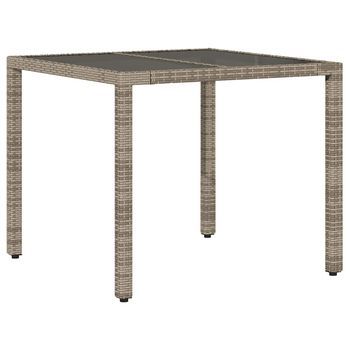 Mesa De Jardín | Mesa De Exterior Superficie De Vidrio Ratán Pe Gris 90x90x75 Cm