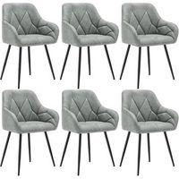 set 6 sillas de comedor y cocina de piel sintetica con respaldo reposabrazos patas metalicas diseno ergonomico - gris - woltu