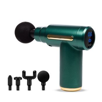 Mini Pistola De Masaje Muscular Fascia Gun Bx720 Con Pantalla Táctil. 6 Niveles Con Velocidad De 1800 A 3200 Rpm. 4 Cabezales. 13,5x5x13,5 Cm. Color: Verde Oscuro
