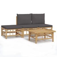 conjunto de muebles de jardin 4 uds  mesa y sillas bambu con cojines gris oscuro